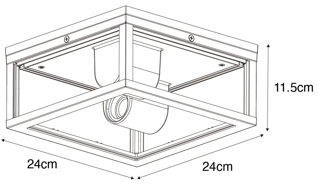 Lampa sufitowa zewnętrzna czarna z żebrowanym szkłem 2-światłowa IP44 - Charlois