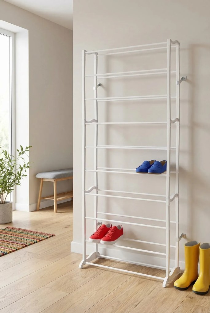 Biały stojak na buty z 10 półkami P8-N69