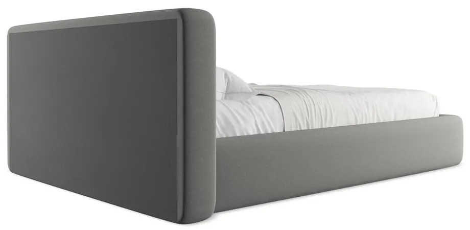Szare tapicerowane łóżko dwuosobowe ze schowkiem i stelażem 140x200 cm Kiana – Makamii
