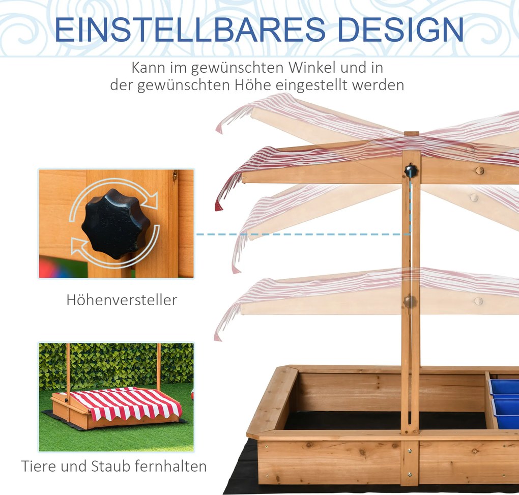Outsunny Piaskownica drewniana z regulowanym dachem dla dzieci 3-7 lat 107 5x107 5x110 cm żółta | Aosom PL
