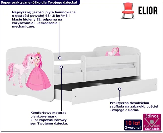 Łóżko dla dziewczynki z materacem Rostok 2X mix 70x140 - białe