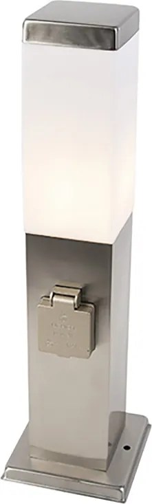 Lampa zewnętrzna stalowa z gniazdkiem IP44 - Malios z kołkiem uziemiającym i przejściem kablowo-przewodowym