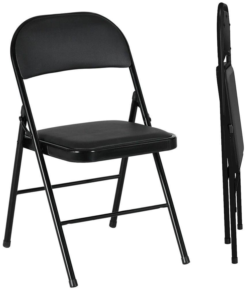 HOMCOM Składane krzesła zestaw 2 sztuki skóra ekologiczna metalowa rama do 120 kg czarne | Aosom PL
