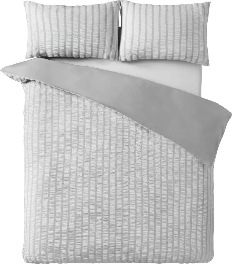 Szara pościel dwuosobowa 3-częściowa 200x200 cm So Soft Seersucker Stripe – Catherine Lansfield