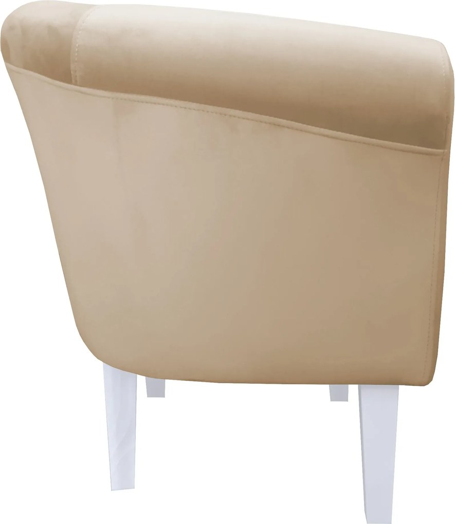 Fotel Milo tkanina Welur wygodny fotel tapicerowany do salonu i sypialni : Kolor nogi - Biała, Kolor tkaniny - VELVET - MG06, Wysokość nogi - 20 cm