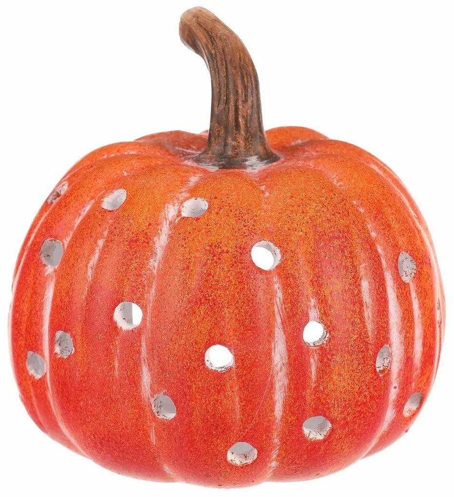 Świecznik Dynia z otworami pomarańczowy, ceramika, śr. 14 cm