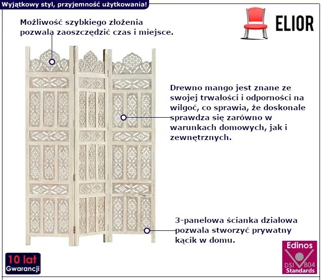 Rzeźbiony 3-panelowy parawan Irlo