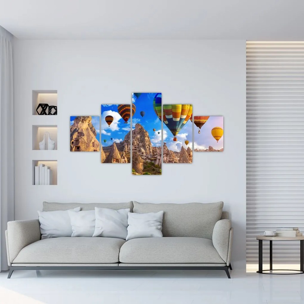 Obraz - Balony na ogrzane powietrze, Kapadocja, Turcja. (125x70 cm)