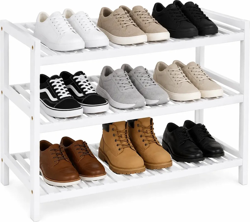 Biała bambusowa szafka na buty z 3 półkami R1-K45