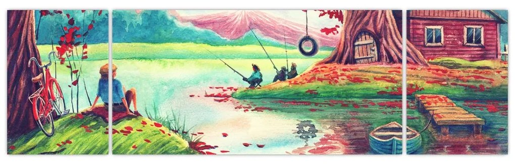 Obraz - Akwarela, Bay in a mountain village (170x50 cm)