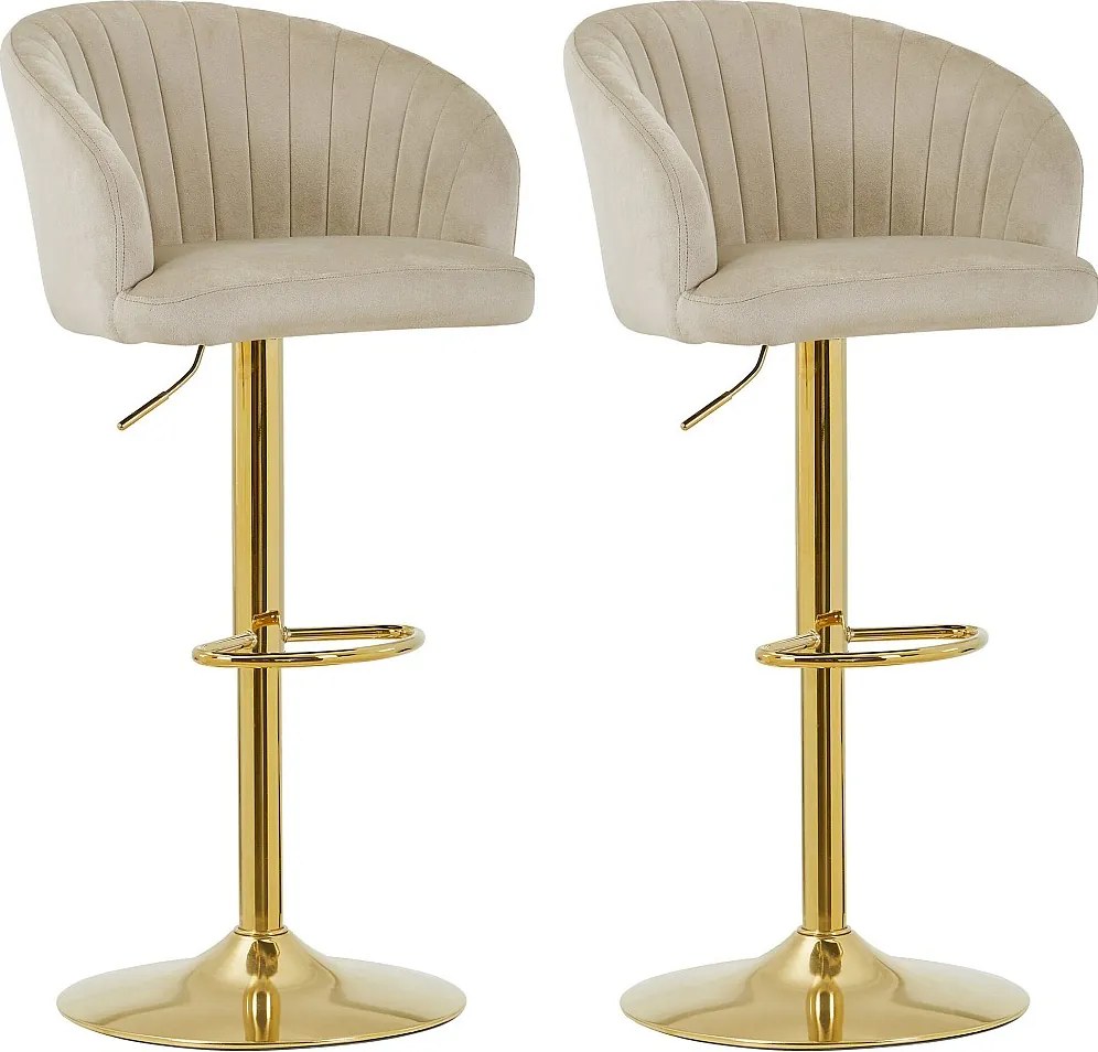Zestaw 2 stołków barowych z weluru i złotego metalu - Regulowana wysokość - Beżowy - DORALIZ