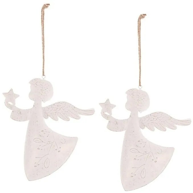 Zawieszka świąteczna Anioł 2 szt., metal, biały