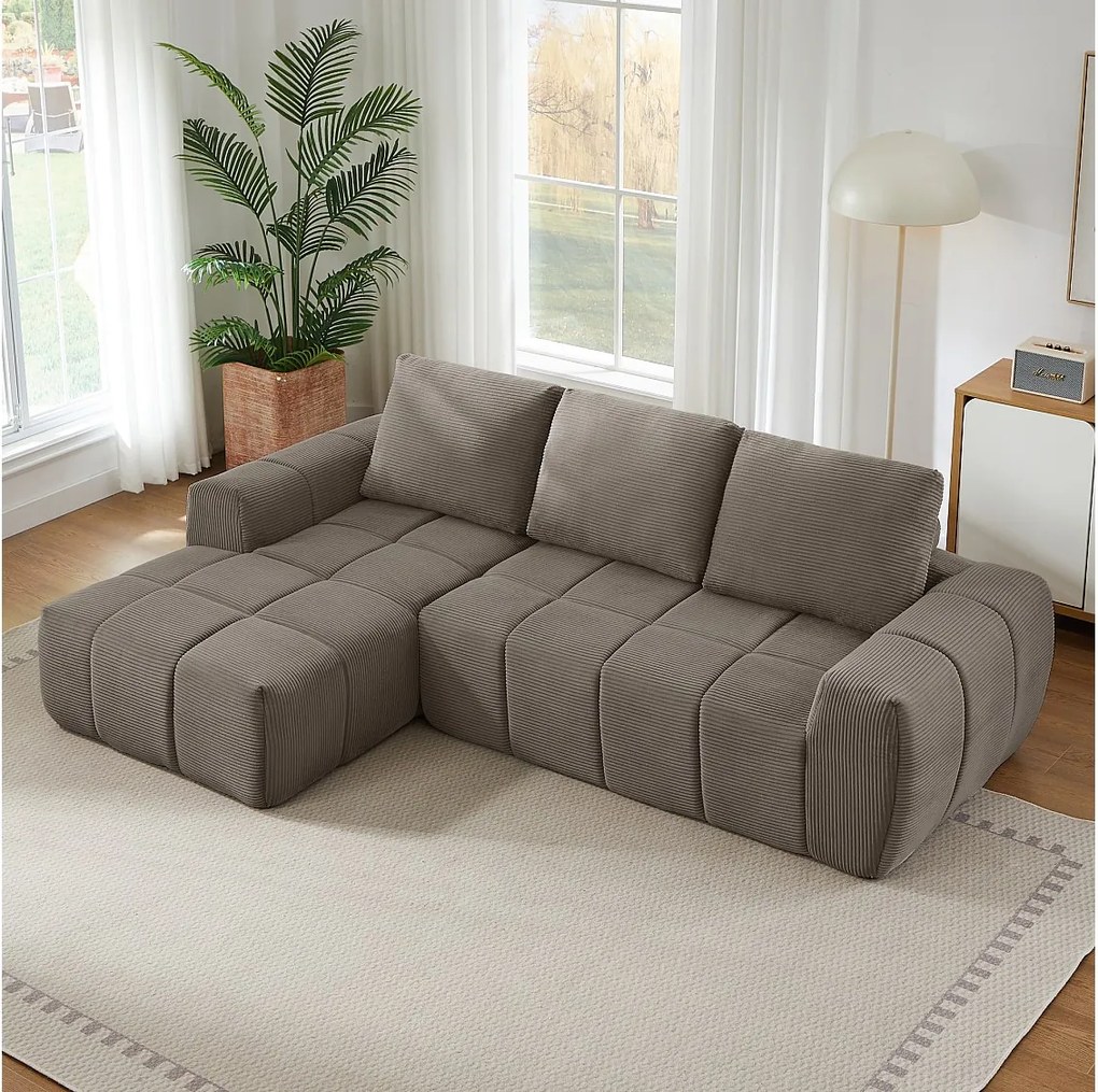 4-osobowa sofa narożna z wyjmowaną poduszką siedziska, segmentowa, bez montażu, ze sztruksu, taupe