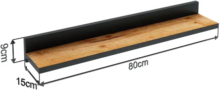 Komplet Półek Czarny Ściennych 2 Szt + Dąb Craft Z6-R89