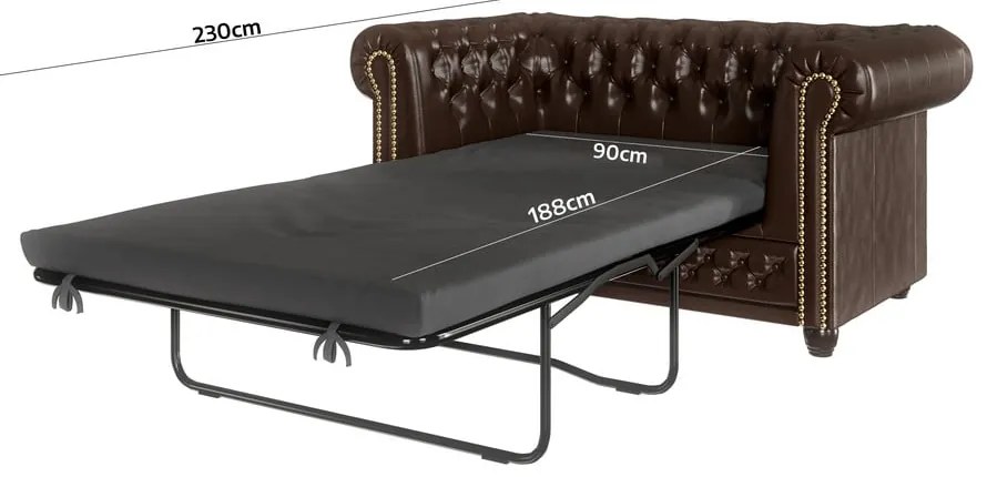 Ciemnobrązowa rozkładana sofa z imitacji skóry 148 cm York – Ropez
