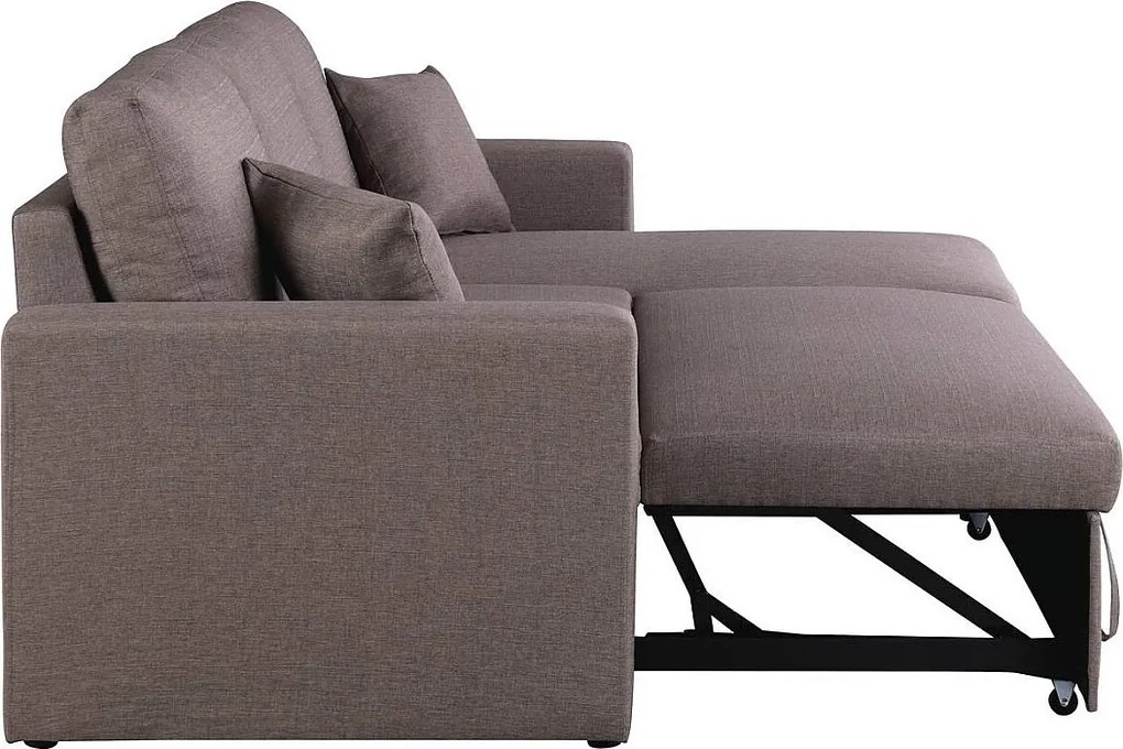 Kanapa narożna rozkładana "Alain" ze skrzynią na pościel - 221 x 145 x 85 cm - 3 miejsca - Brązowo-szara