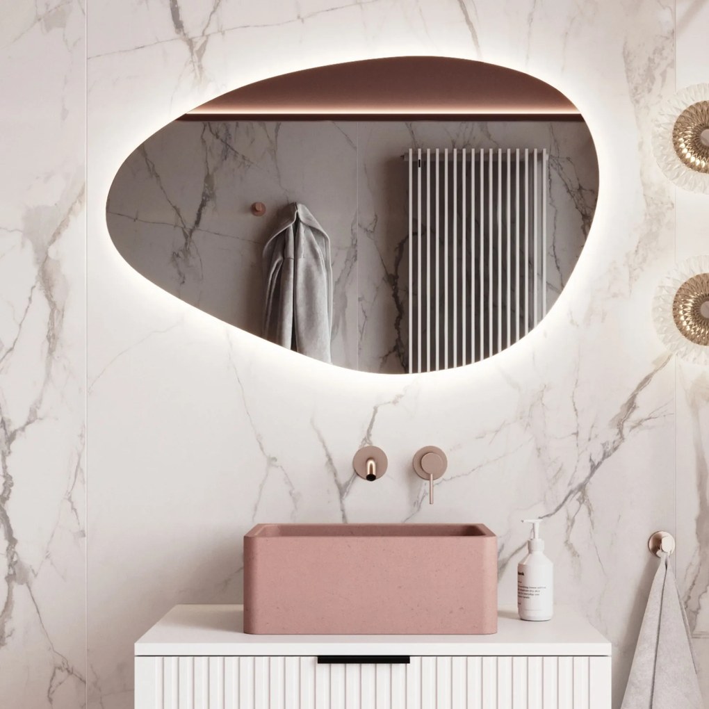 Lustro o nieregularnym kształcie oszlifowane bez ramy podświetlane MISTRAL LED | Różne rozmiary : Kolor tafli szkła - Brąz, Rozmiar - 140 x 70 cm