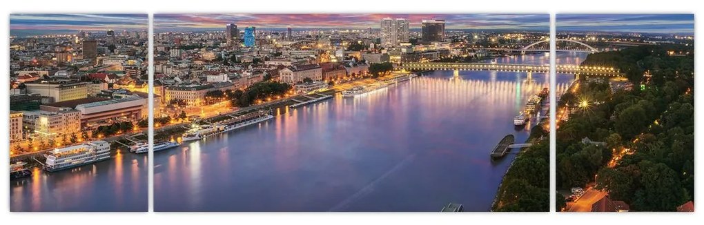 Obraz nocnego miasta Bratysławy z rzeką (170x50 cm)