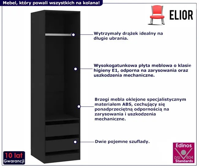 Czarna szafa z drążkiem i szufladami - Uxaro 4X