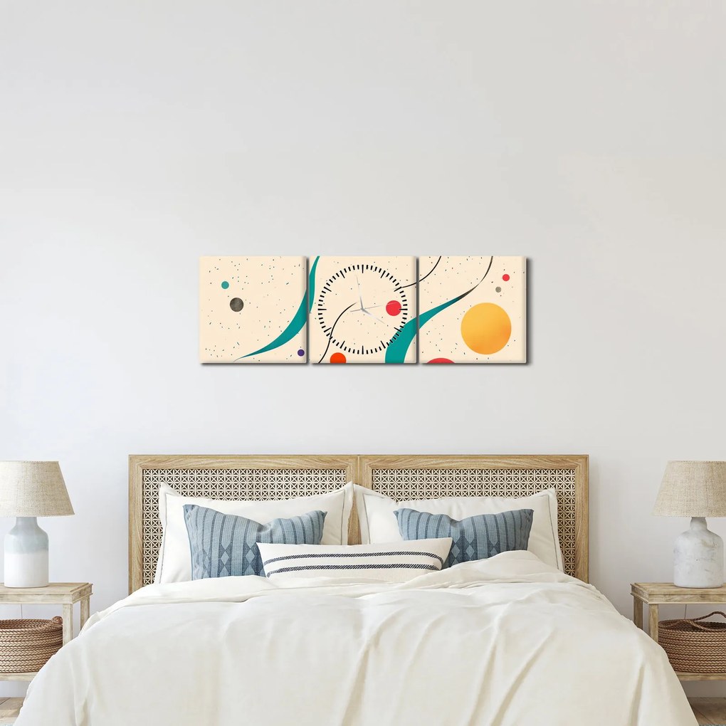 Obraz - Minimalistyczna kolorowa ilustracja (z zegarem) (90x30 cm)