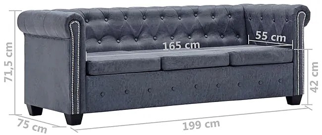 Trzyosobowa sofa Charlotte 3Q w stylu Chesterfield - szara