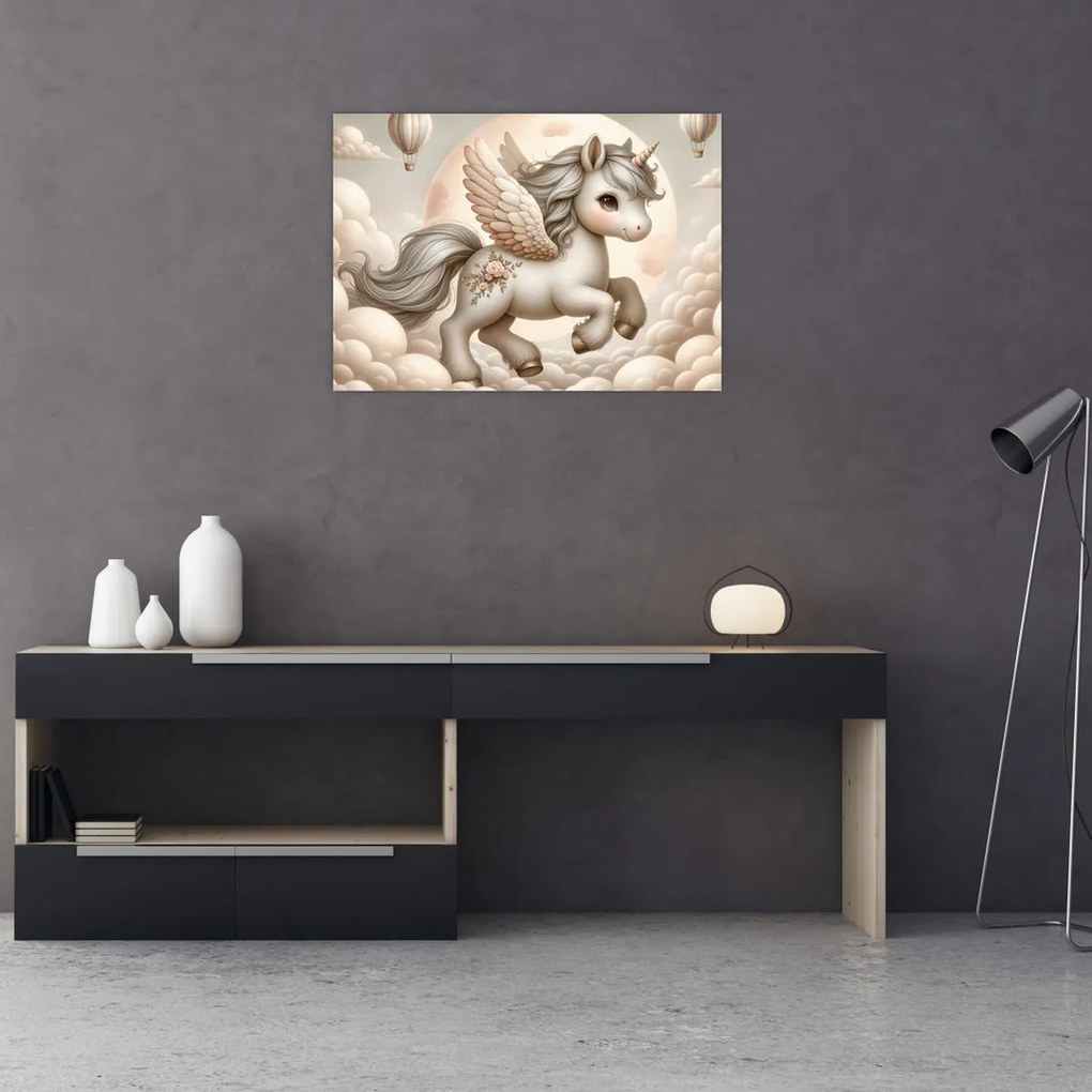 Obraz - Jednorożec w chmurach (70x50 cm)