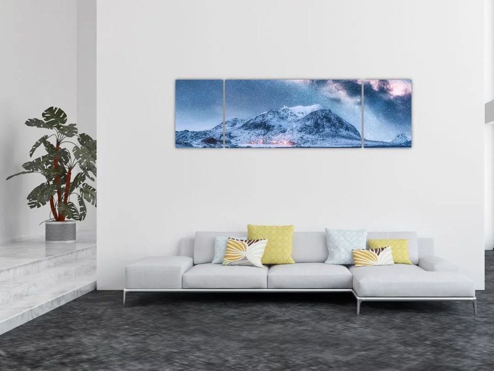 Obraz gór z gwieździstym niebem (170x50 cm)