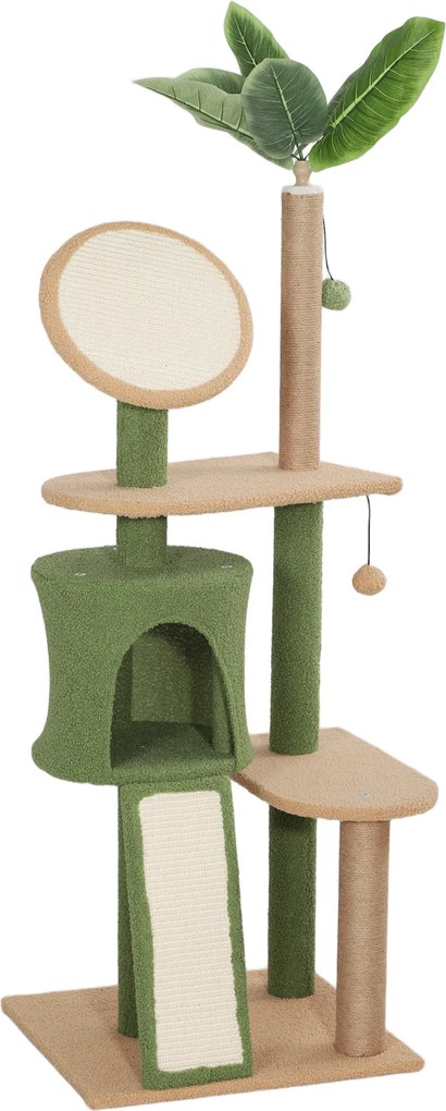 PawHut Drapak dla Kotów, 139 cm z Jaskinią, Piłkami, Sisalowymi Słupkami i Platformami, dla Dwóch Kotów, Zielony