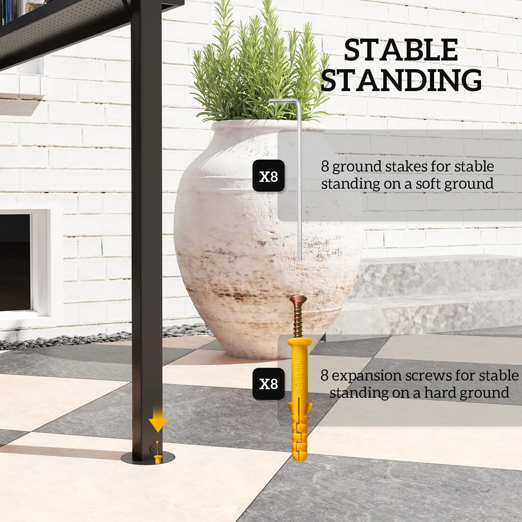 Outsunny Wodoodporny Pawilon Grillowy 250 x 160 x 250 cm z Podwójnym Dachem i Bocznymi Półkami w kolorze Czarnym