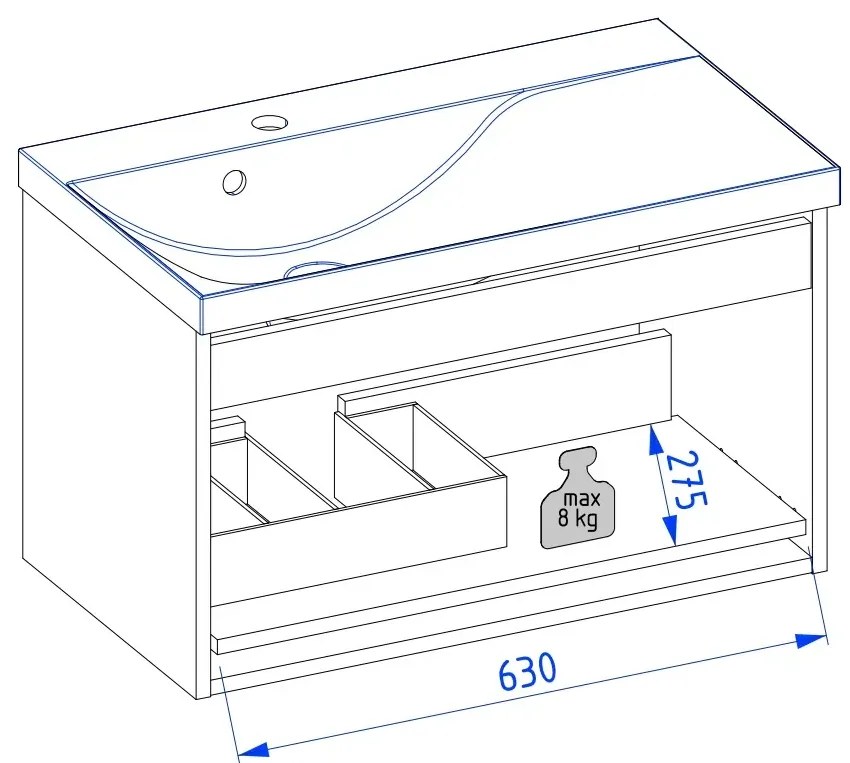 Szafka pod umywalkę VOG 69 cm czarny mat z czarnym uchwytem KROFAM