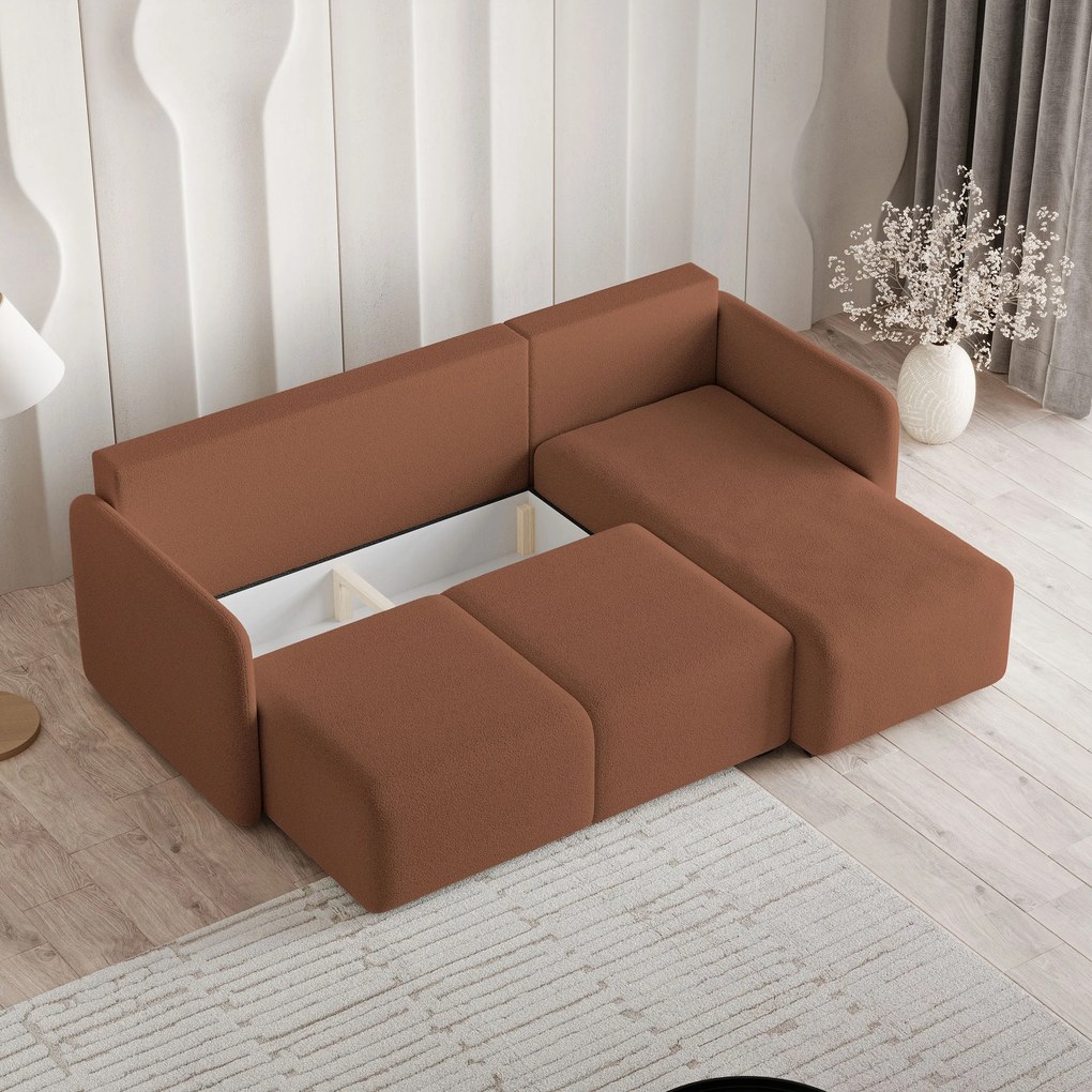 Masseno Narożnik SUVINO z funkcją spania i pojemnikiem na pościel Narozniki L, Rozkładana sofa - Miedziany, QUELLE 54