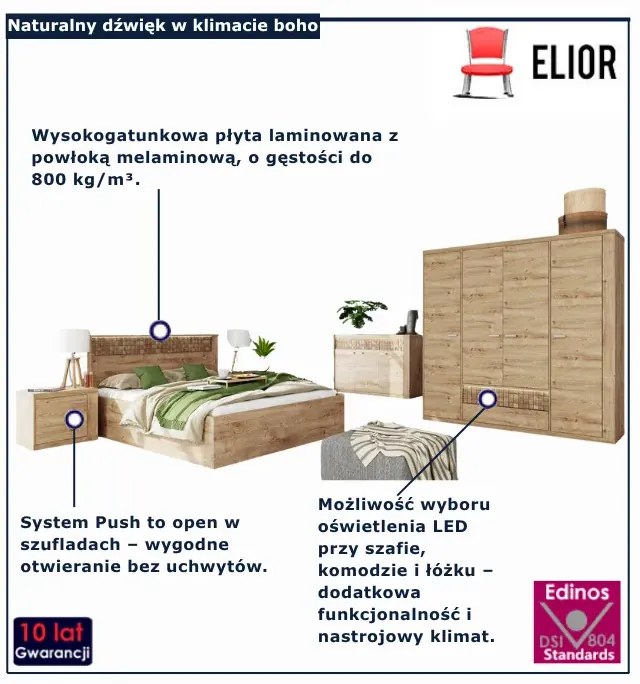 Komplet mebli do sypialni w dekorze dąb ribbeck - Leticia 4C