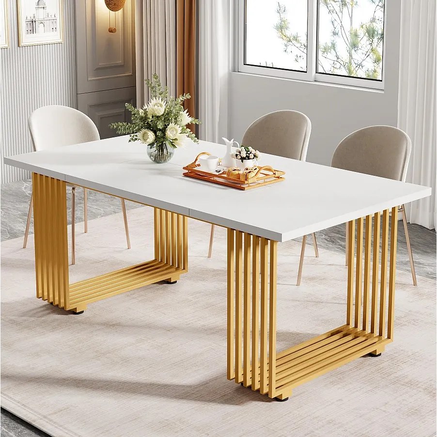 Nowoczesny stół jadalny dla 6-8 osób, 71-calowy biały stół jadalny, drewniany stół kuchenny na Dzień Świętego Patryka