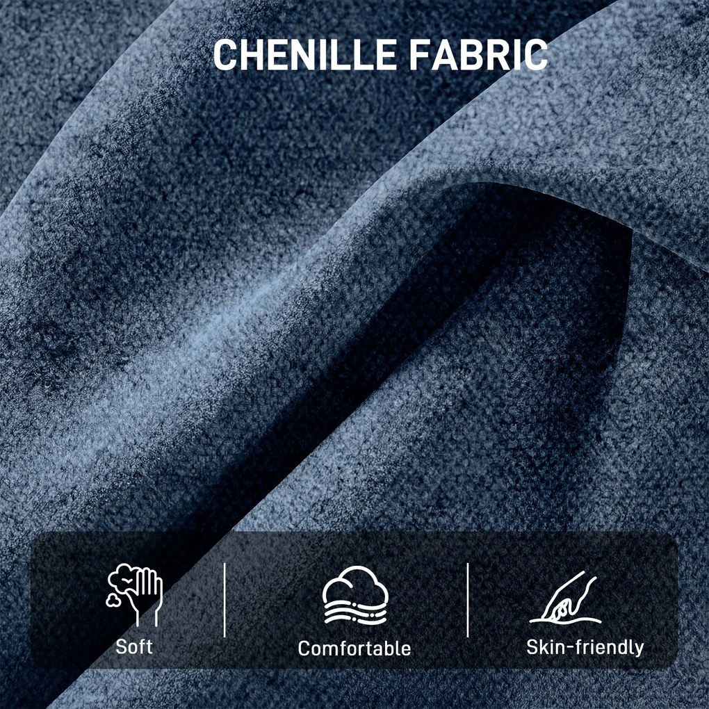 HOMCOM Obrotowy fotel akcentowy, tapicerowany fotel do czytania z tkaniny chenille, szerokie siedzisko, sprężynowe poduszki i metalowe nogi, ciemnoniebieski | Aosom PL