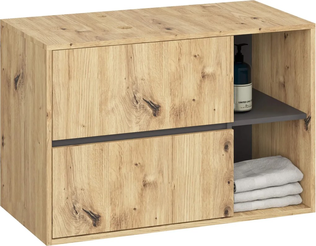 Wisząca szafka łazienkowa 90 cm dąb artisan + grafit szary E9-L14