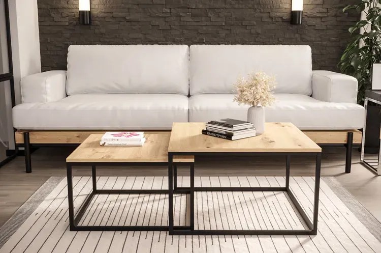 Nowoczesny zestaw 2 stolików kawowych dąb artisan B9-P28
