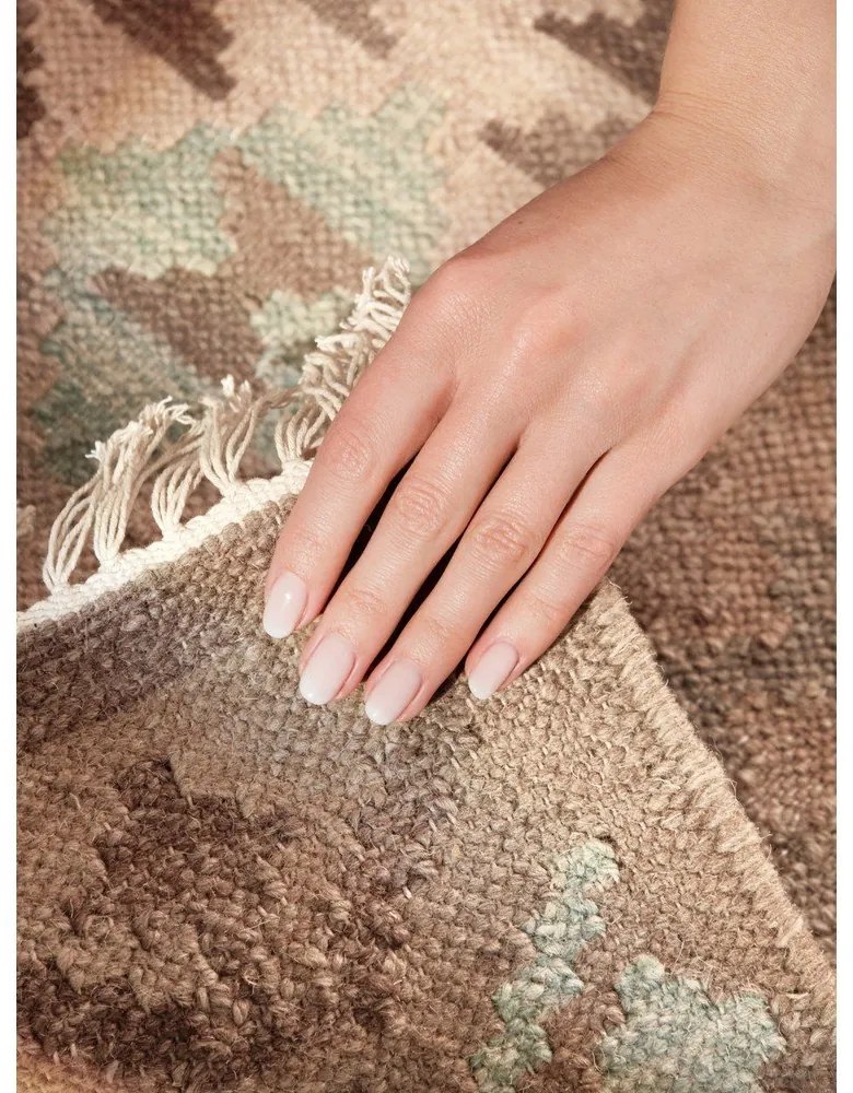 Jasnoniebiesko-beżowy wełniany chodnik dwustronny tkany ręcznie 60x190 cm Kamal Dune – Nouristan