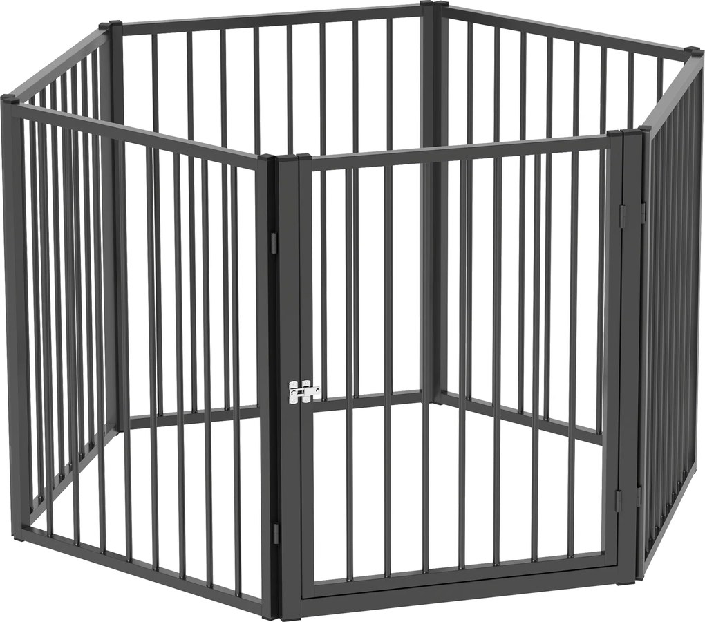 PawHut Wybieg dla Szczeniąt, Wybieg dla Psów, Wybieg dla Szczeniaków, 6 Paneli z Drzwiami, Składany i Przenośny Płotek dla Psów, Stal, Czarny