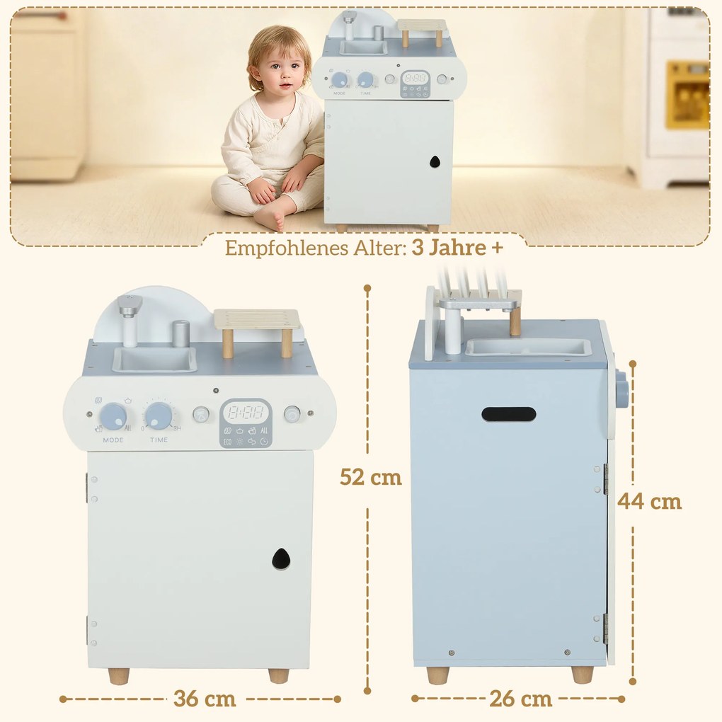 AIYAPLAY Zestaw kuchni ze zlewem, 32 elementy akcesoriów, MDF, dla dzieci od 3 lat, jasnoniebieska