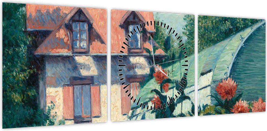 Obraz - Gustave Caillebotte, Dahlias, Garden at Petit Gennevilliers, reprodukcje (z zegarem) (90x30 cm)