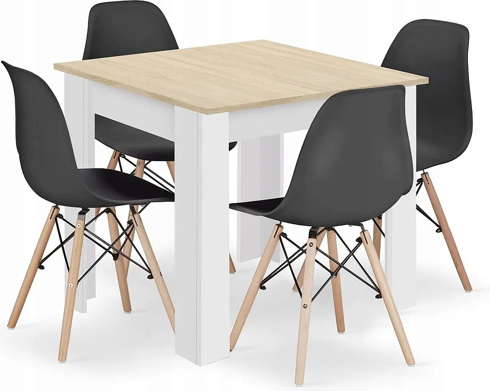 Valora ZESTAW STOŁU KWADRATOWEGO 80X80 Dąb Sonoma + 4 krzesła Osaka