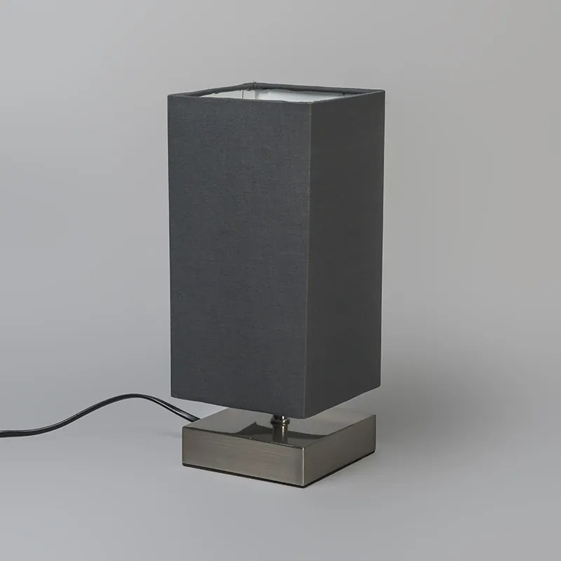 Nowoczesna lampa stołowa szara ze stalą - Milo