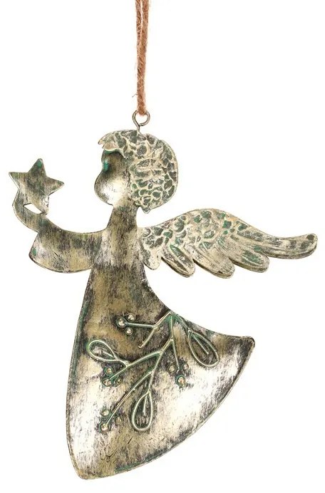 Zawieszka świąteczna Anioł 2 szt., metal, złoty,16 x 1 x 13 cm