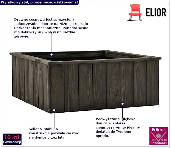 Ciemnoszara donica ogrodowa - Marun 3X