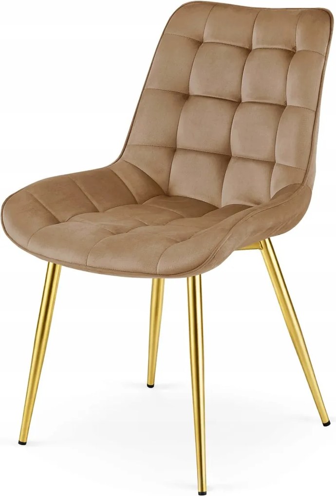 Brązowe krzesło do kuchni BERA aksamitne ze złotymi nogami
