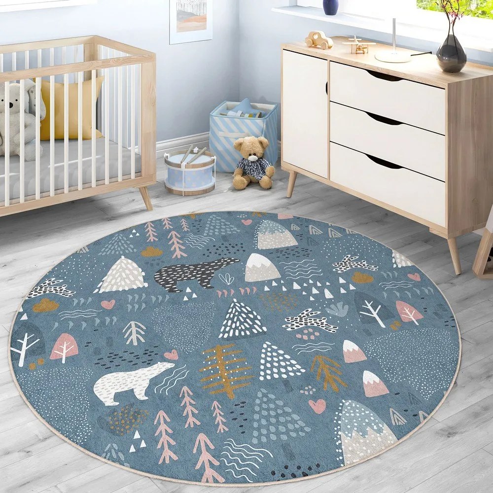 Niebieski dywan dziecięcy odpowiedni do prania ø150 cm Forest Land – Mila Home