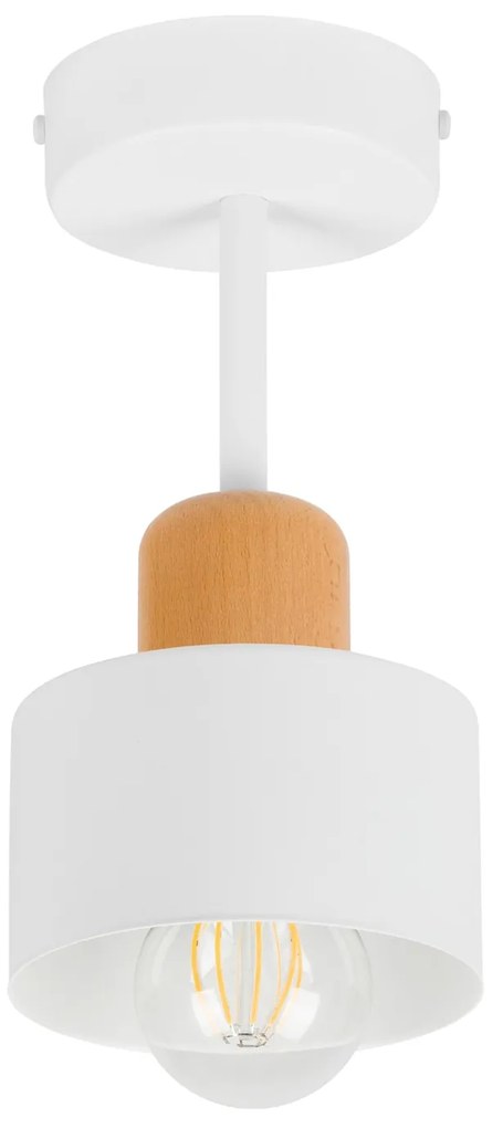 Biała lampa sufitowa, jednopunktowy spot DBU1010WE z drewna i metalu E