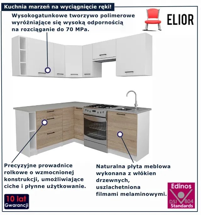 Narożne meble do kuchni dąb sonoma + biały  K6-K63