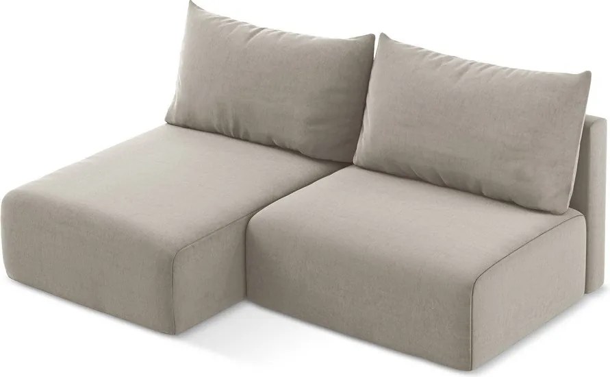 Szarobrązowy aksamitny rozkładany narożnik ze schowkiem (lewostronny/z szezlongiem) Kalena – Makamii