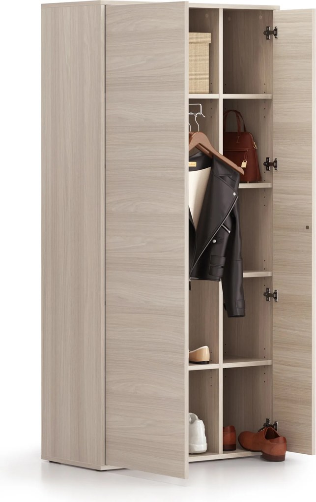 Szafa ubraniowa z wysuwanym elementem BLOCK, 850 × 400 × 1748 mm, dąb naturalny